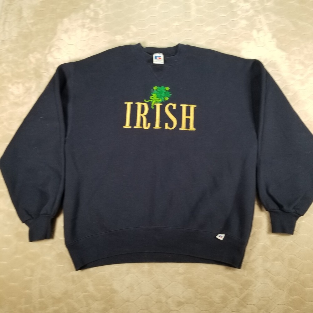 VTG Notre Dame Russell Athletic Embroidered Irish Sweatshirt Sz Lg USA Made